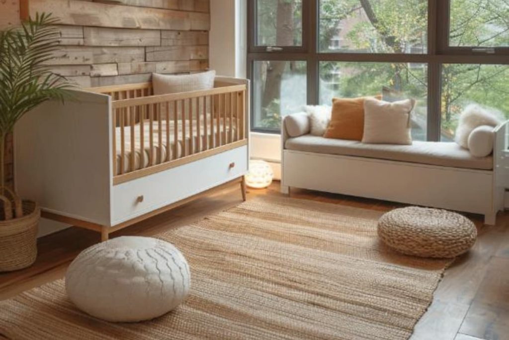 Zen-inspired ornaments and natural materials cultivate a peaceful retreat for their little one in a harmony of neutral colors.