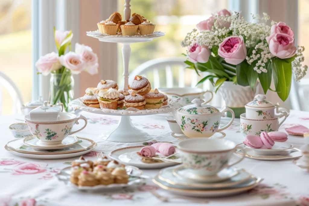 Mother's Day tea time begins with the clink of china and delicate petit fours, evoking a formal yet entertaining atmosphere and setting the backdrop for meaningful, treasured moments.