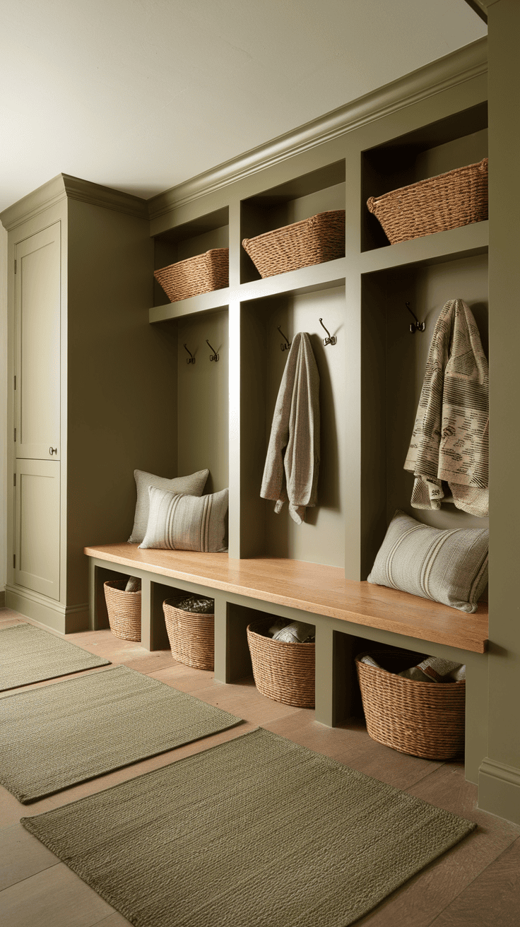 A cozy entrance with structured carpets and a minimalist design.