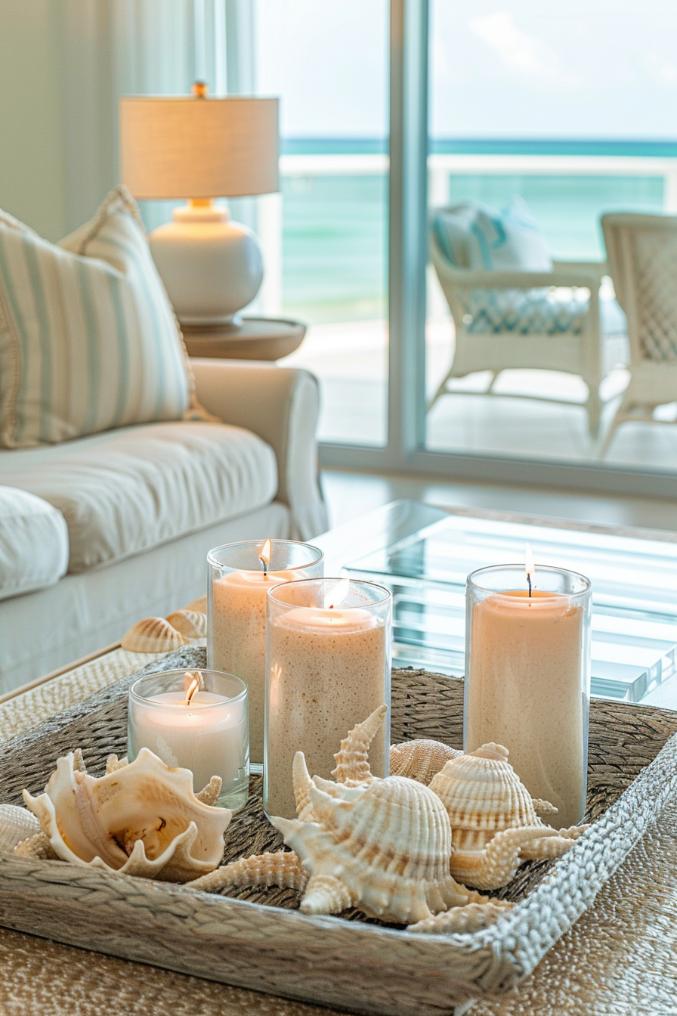 This tastefully curated display offers a touch of elegance on the beach and reminds of the calm beauty of the shore.