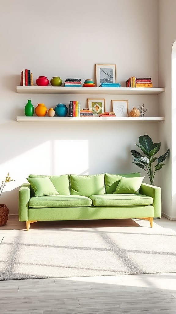 Open shelves with colorful accessories