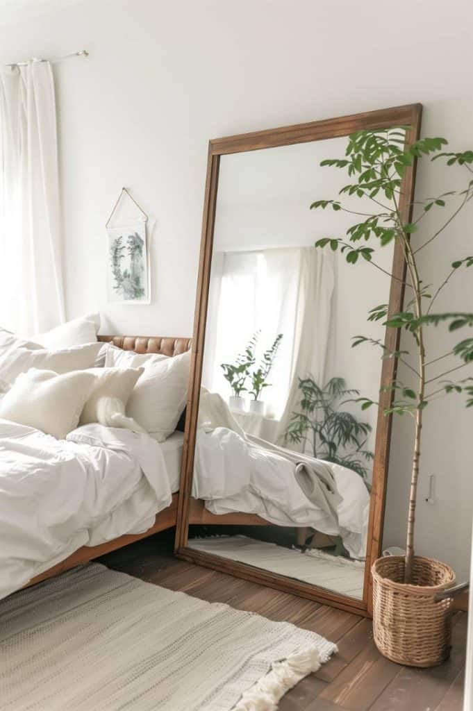 A large statement mirror serves as <a href=