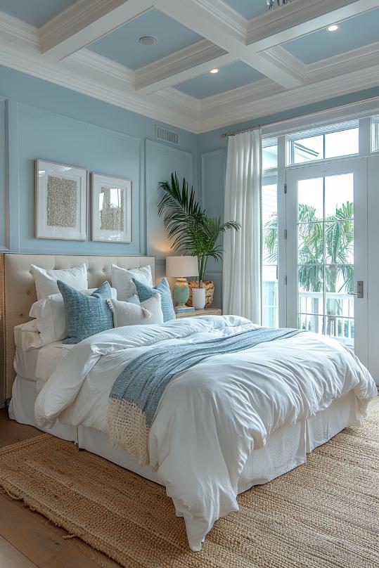 In this room, wash waves made of calm blue and creamy white over a small sanctuary and remember a calming escape from the hustle and bustle of the day.