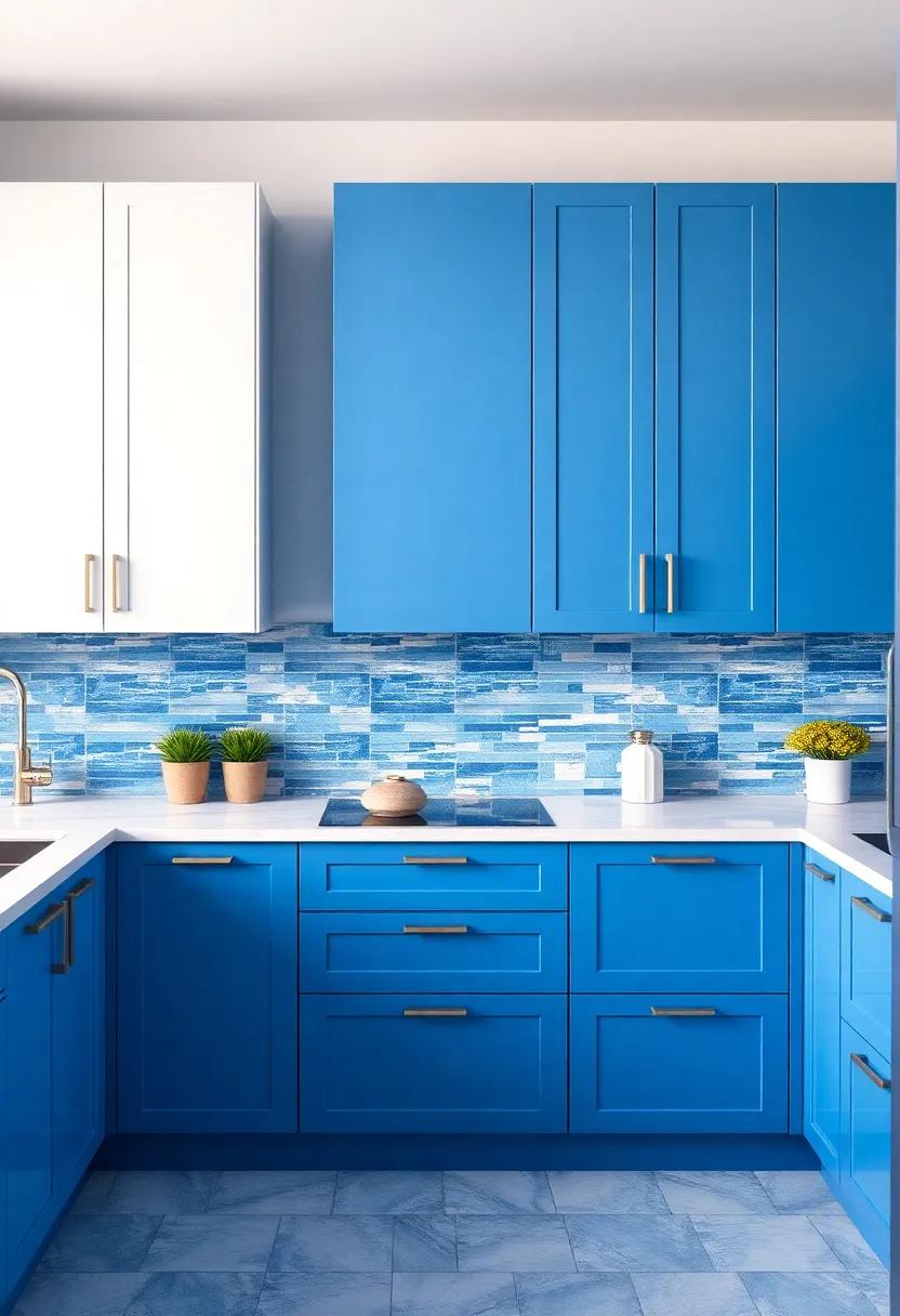 Modern oasis: Sleek Blue Cabinets with Contemporary Tile Designs