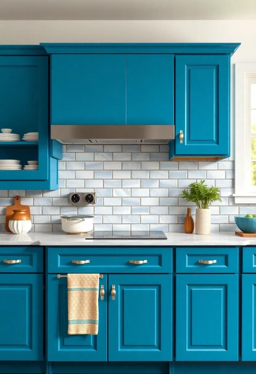 Vintage vibes: rustic Blue Cabinets Paired with Classic Backsplashes