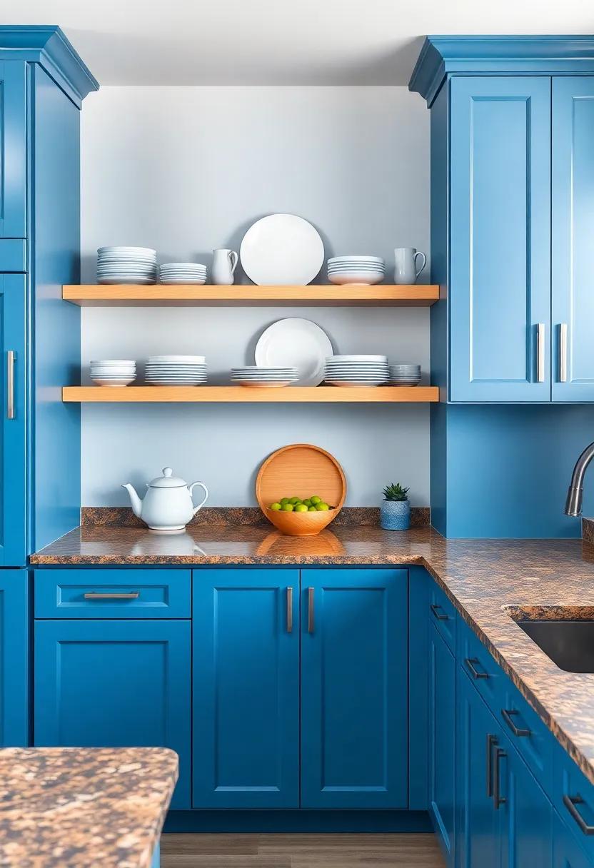 Open‍ Shelving Ideas: ​Showcasing Beautiful‍ Dishes with‌ a Blue and Brown Theme