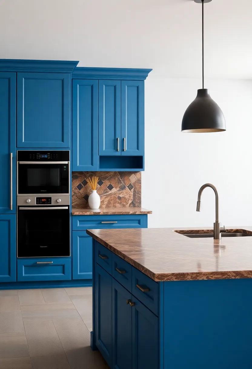 A ​Stylish Contrast: The Rich Depth of ​Brown Granite Against​ Blue Hues