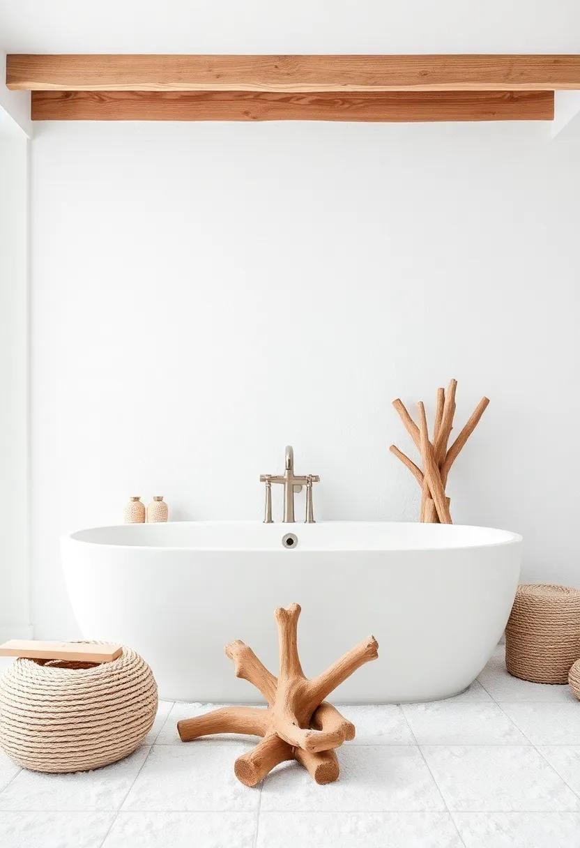 Crafting⁣ Relaxation ⁢through Textured White ‍Sand and Driftwood‍ Decor