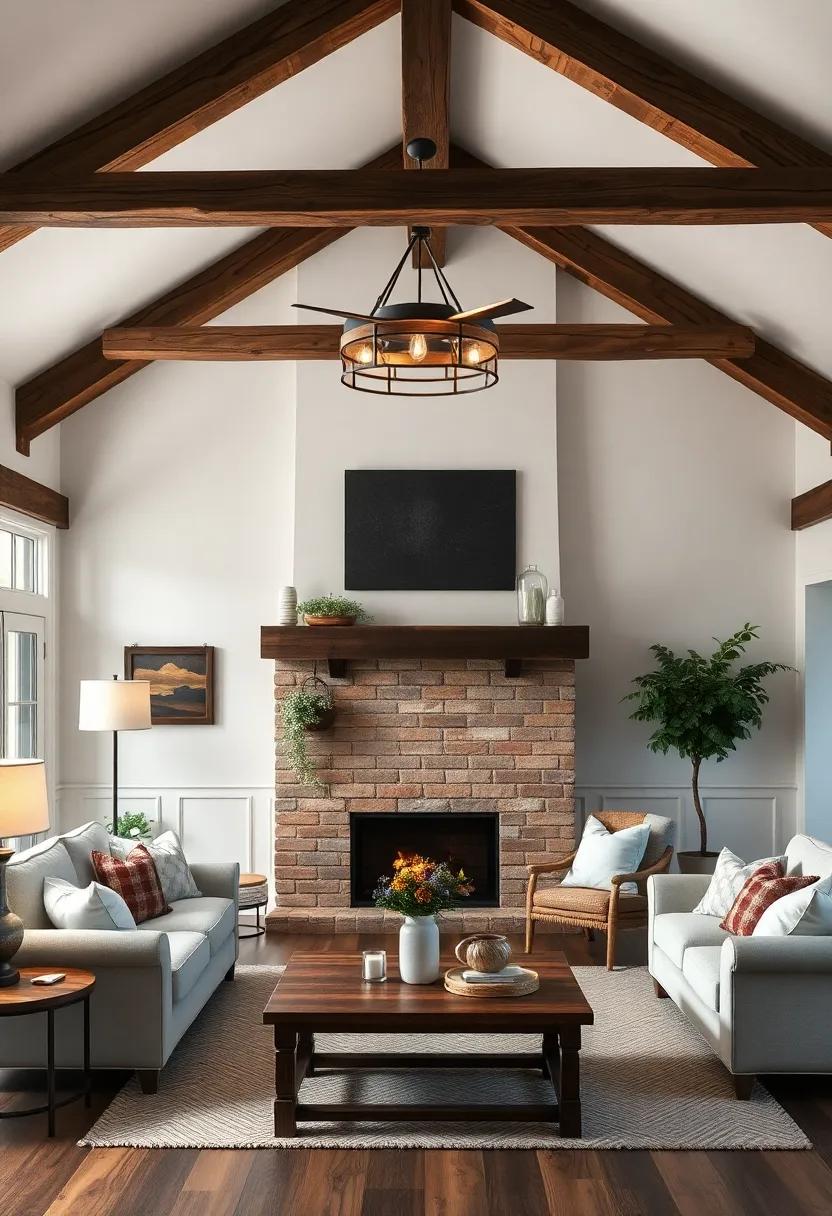 Rustic⁣ Charm ⁣with Rustic wooden Beams Overhead for‍ Cozy Illumination