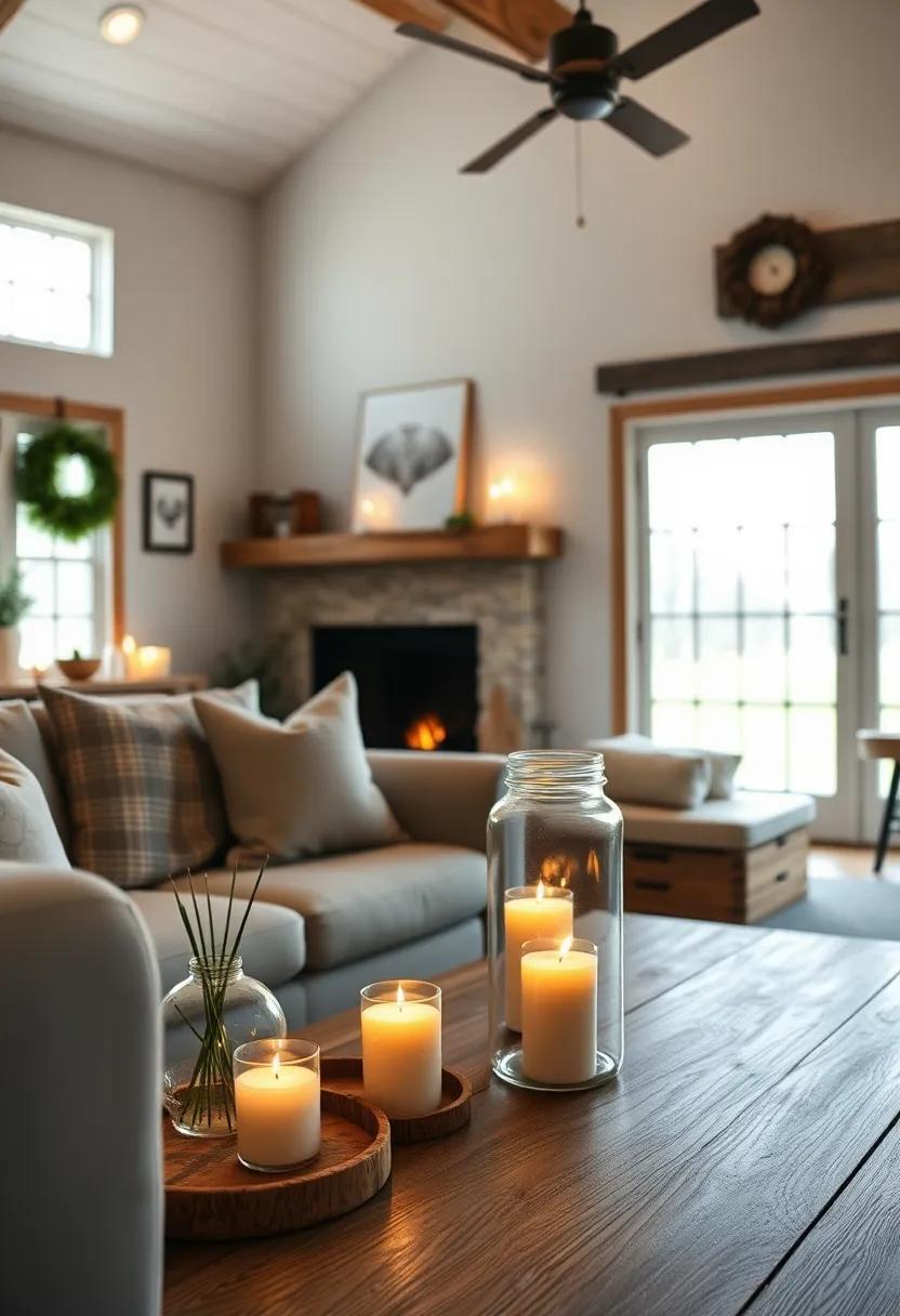 Softly Glowing Mason Jar Candles Enhancing the Farmhouse Feel