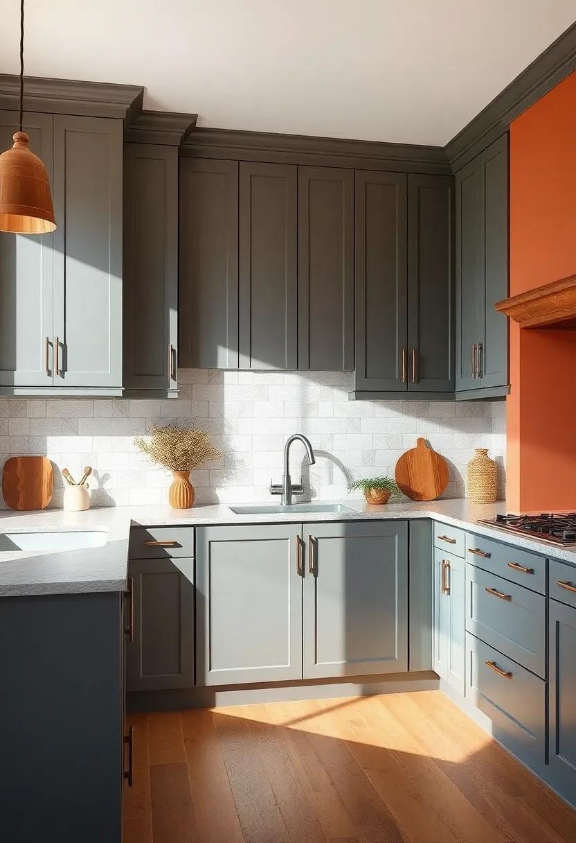 rustic Terracotta for a Warm and Earthy ⁣Feel Next to Gray Cabinets