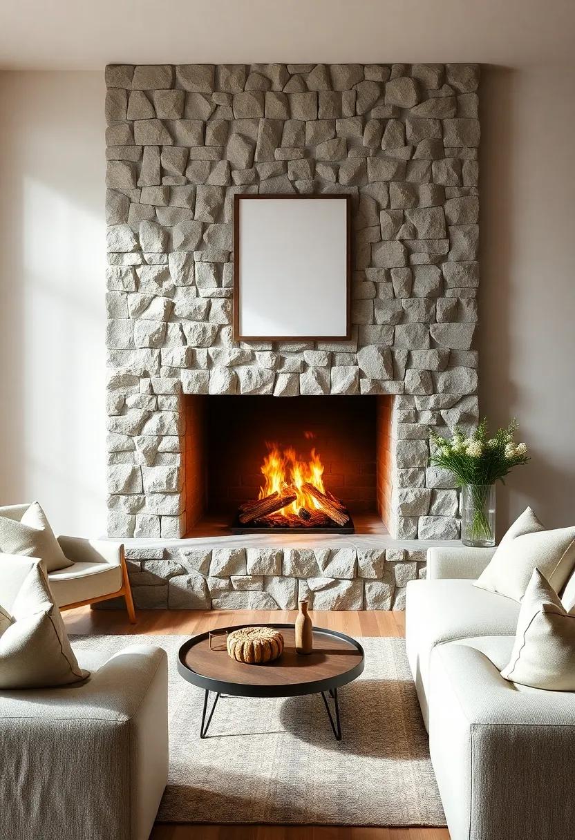 Cozy Living Room Vibes with Rustic Stone Fireplaces