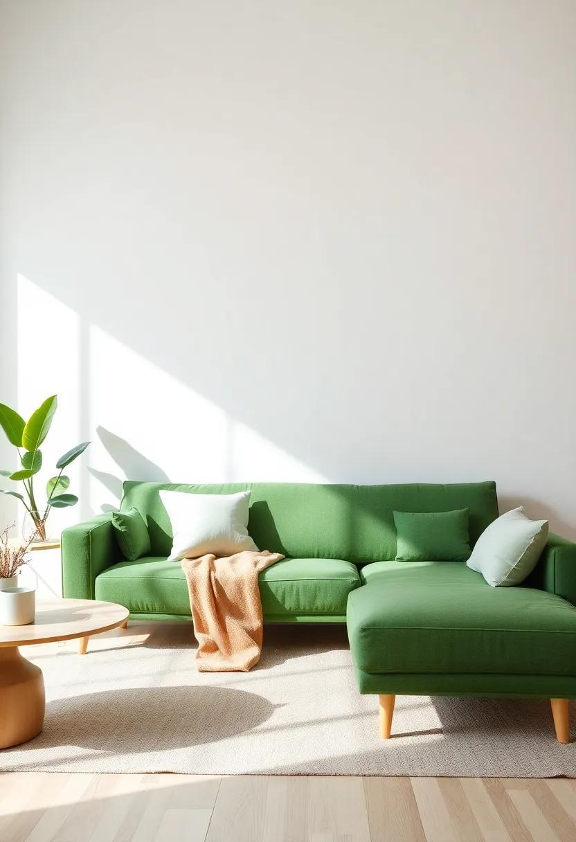 Embrace Harmony: Styling a Green Couch in a Neutral Living Room Oasis