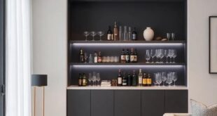 Maximize Space: Stylish Small Living Room Bar with Elegant Glassware Storage Solutions