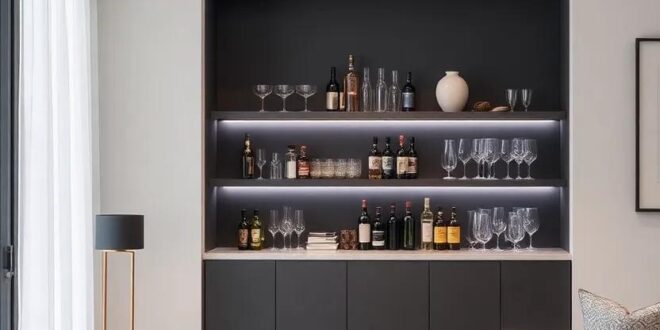 Maximize Space: Stylish Small Living Room Bar with Elegant Glassware Storage Solutions