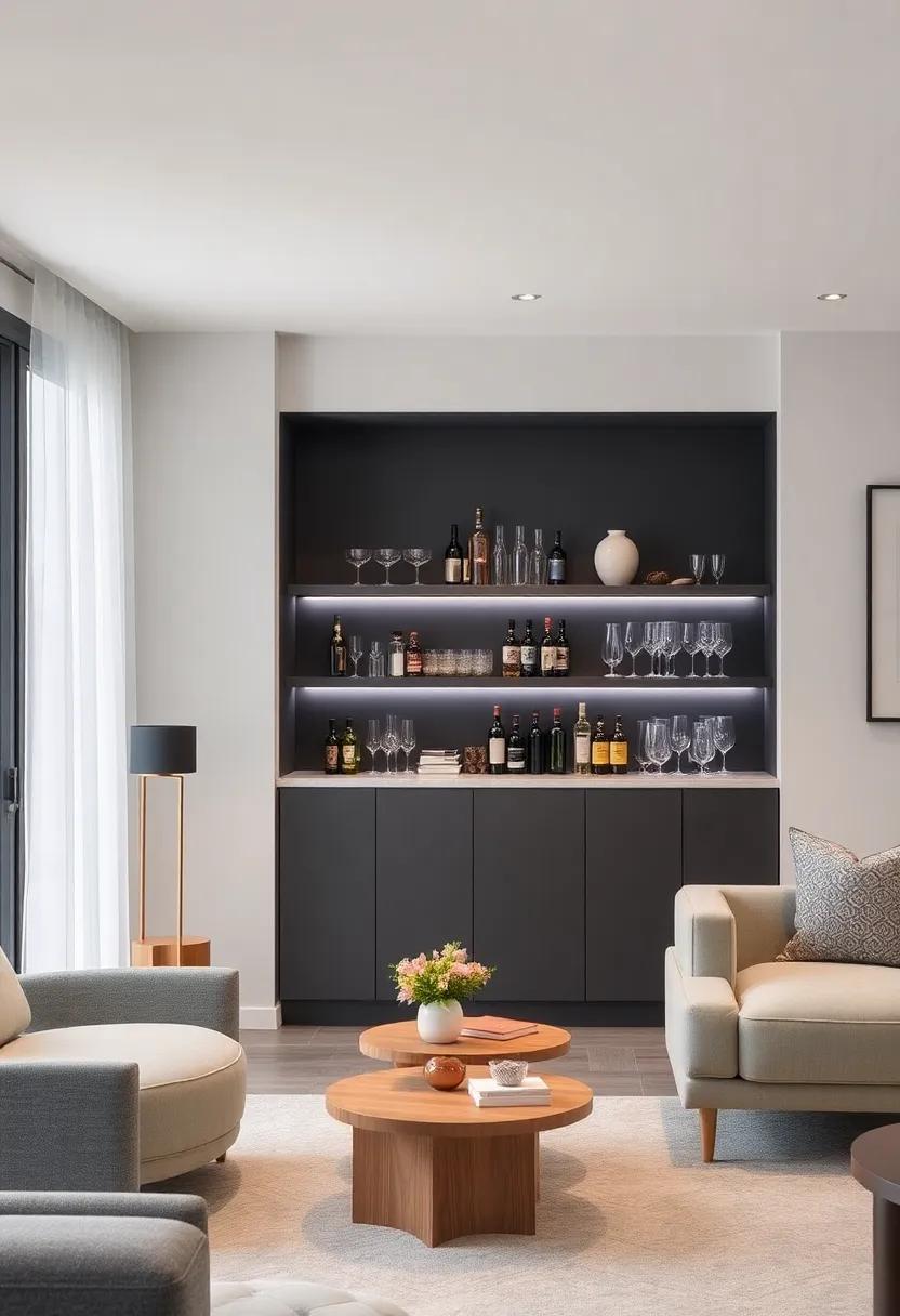 Maximize Space: Stylish Small Living Room Bar with Elegant Glassware Storage Solutions