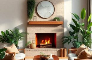 Cozy Sanctuaries: Designing a Living Room with a Fireplace and Lush Greenery