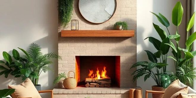 Cozy Sanctuaries: Designing a Living Room with a Fireplace and Lush Greenery