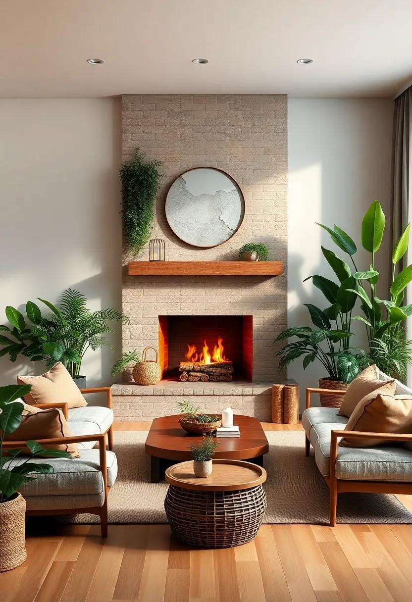 Cozy Sanctuaries: Designing a Living Room with a Fireplace and Lush Greenery