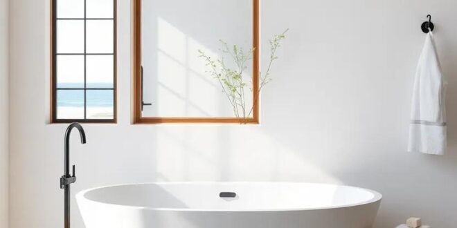 Embrace Serenity: Designing a Coastal Bathroom Featuring a Freestanding Tub