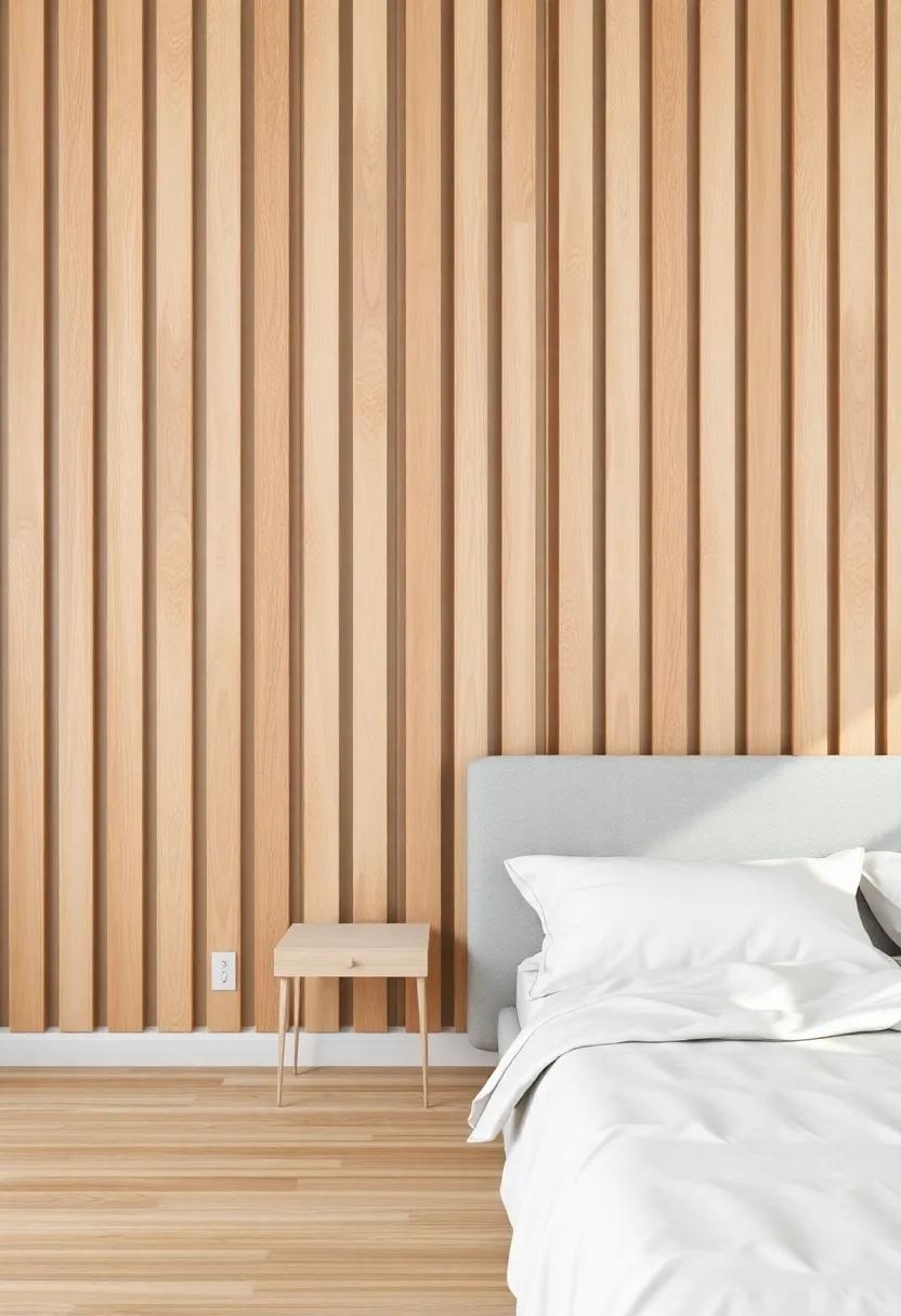 Experience Slatted Wood Textures‍ for ​a modern Bedroom Aesthetic