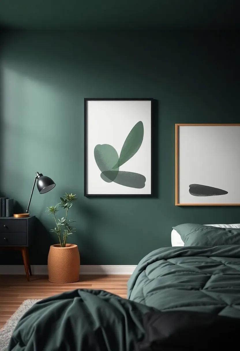 Creative Wall Art that ​Complements Dark Green Color ​Schemes for ‍a ⁢Personal Touch