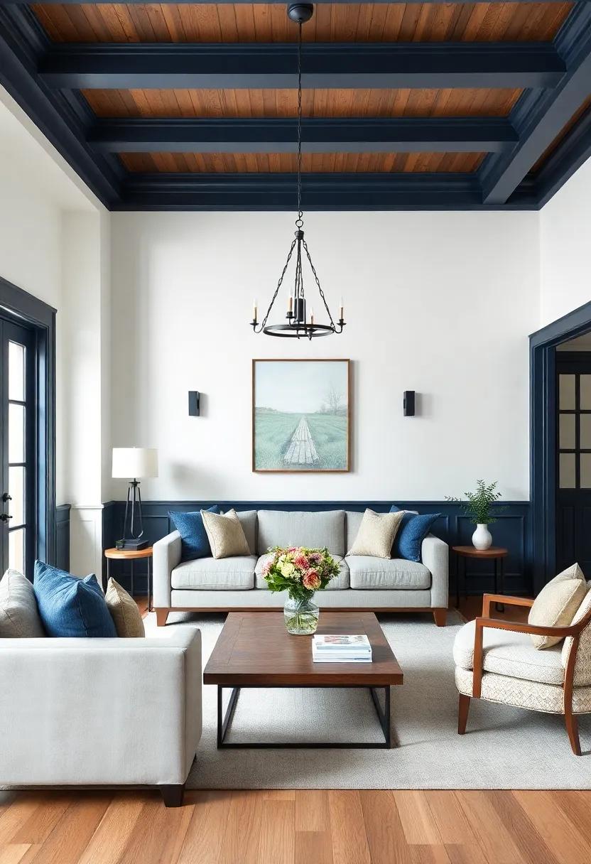 Emphasizing Architectural Details With Deep Navy‌ Blue ⁤Trim And Molding