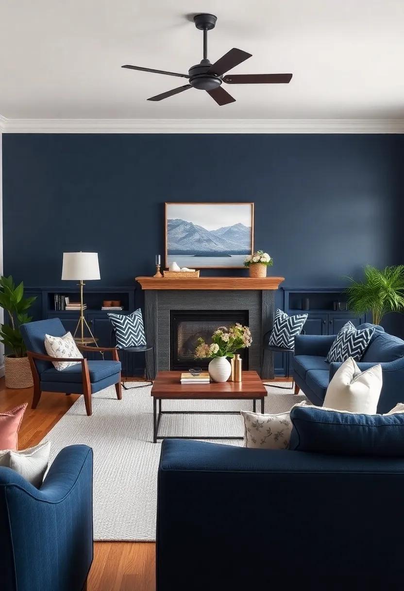 Creating ​Visual Interest With navy Blue Accent Furniture In Farmhouse Style