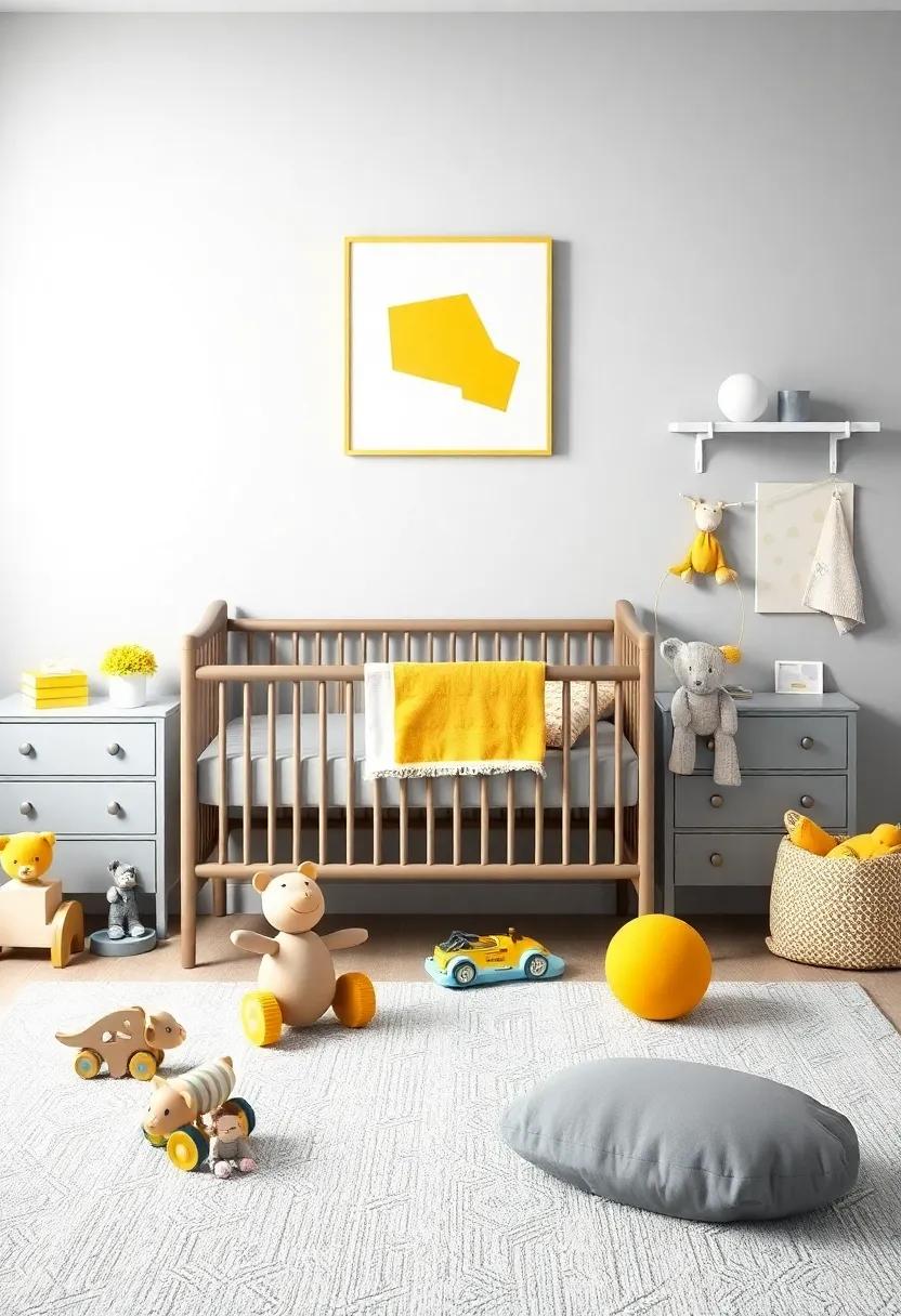 Artisan Toys That double as ‌Decor‌ in a Grey and Yellow⁤ Nursery