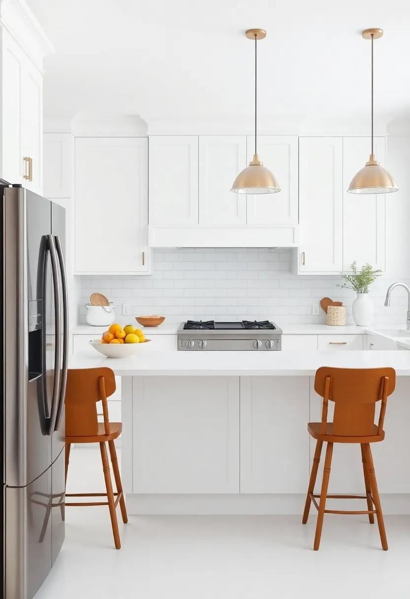 utilizing Colorful Accents to Liven Up White Kitchen Spaces