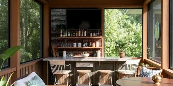Transform Your Screened Porch: Embrace Tiki Hut Vibes with Stylish Bar Designs