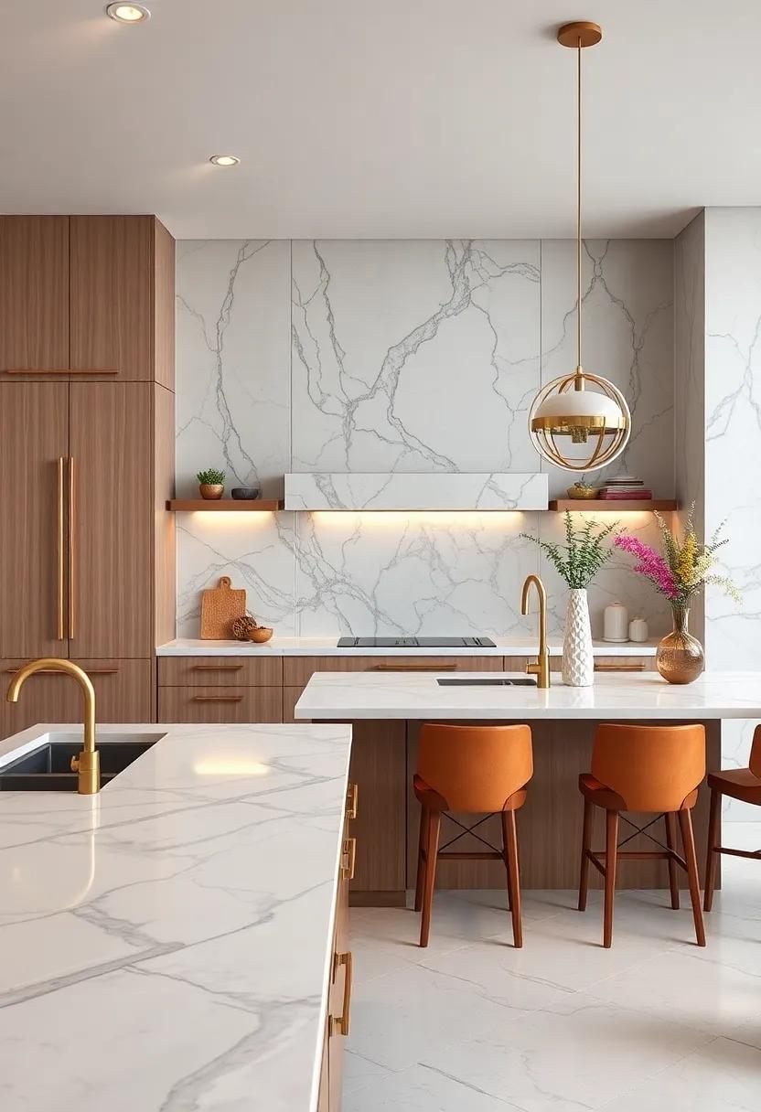Experience the perfect balance of functionality ‌and ​style in a culinary haven featuring sleek quartzite countertops, featuring luminous veining that echoes the glamor of⁤ the Art Deco era