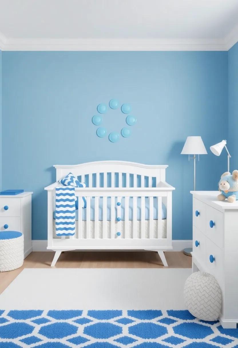 Opt for Blue Accents in Furniture: ⁣Choose white furniture pieces like cribs and dressers and add ‌blue knobs or accents for a color⁢ pop