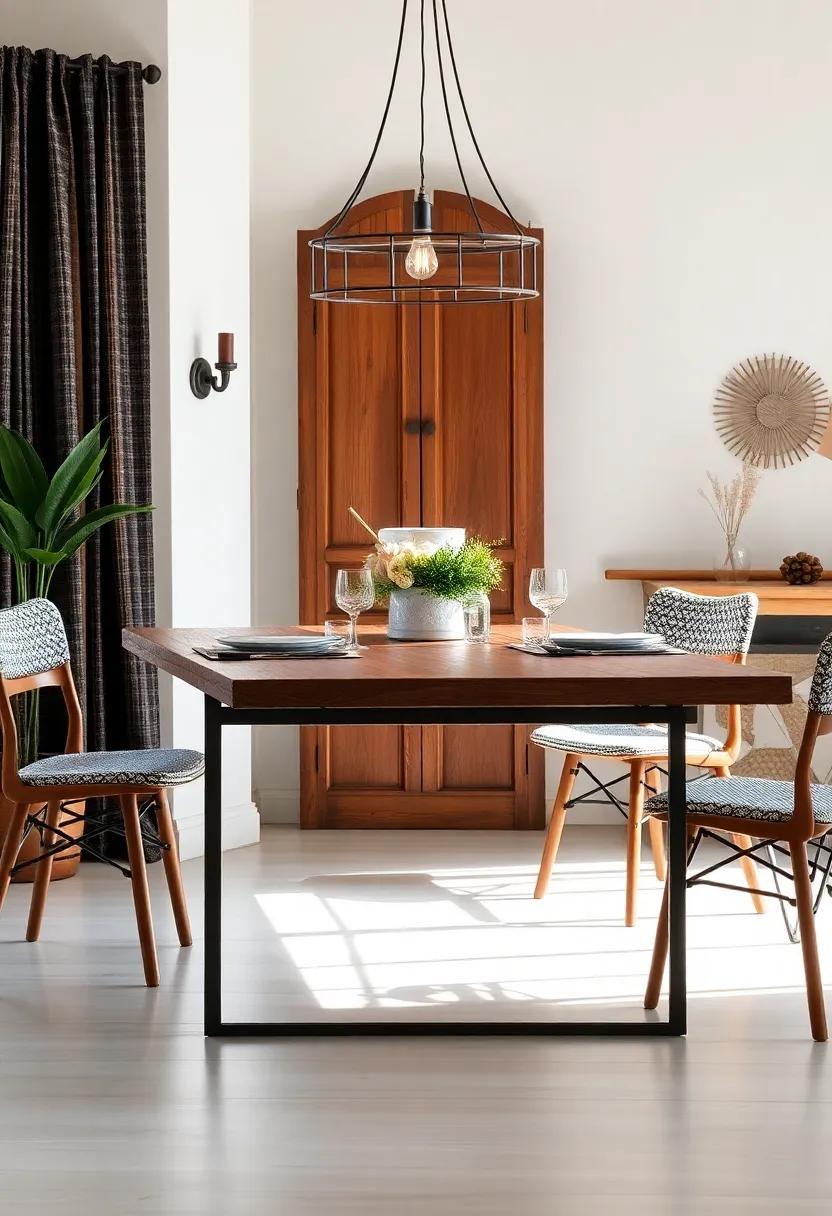 Eclectic Dining Table: Choose a‌ rustic‌ farmhouse-style table or a​ vintage piece ⁢to serve as the heart of your dining room, infusing personality⁤ and charm