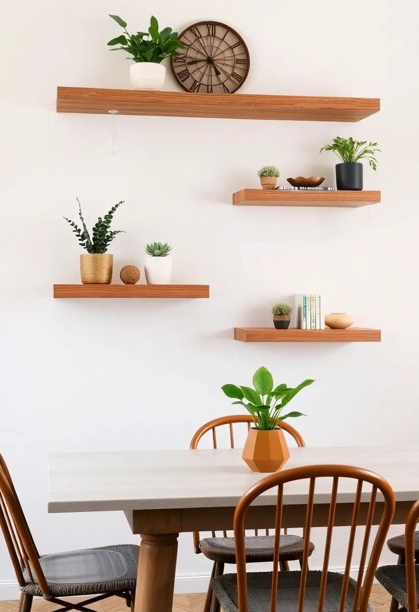 Floating Shelves: Install wooden ‍floating shelves ⁤to showcase decorative items,⁤ books, or plants, giving your⁤ dining room ⁣a ‍stylish ⁤yet functional flair