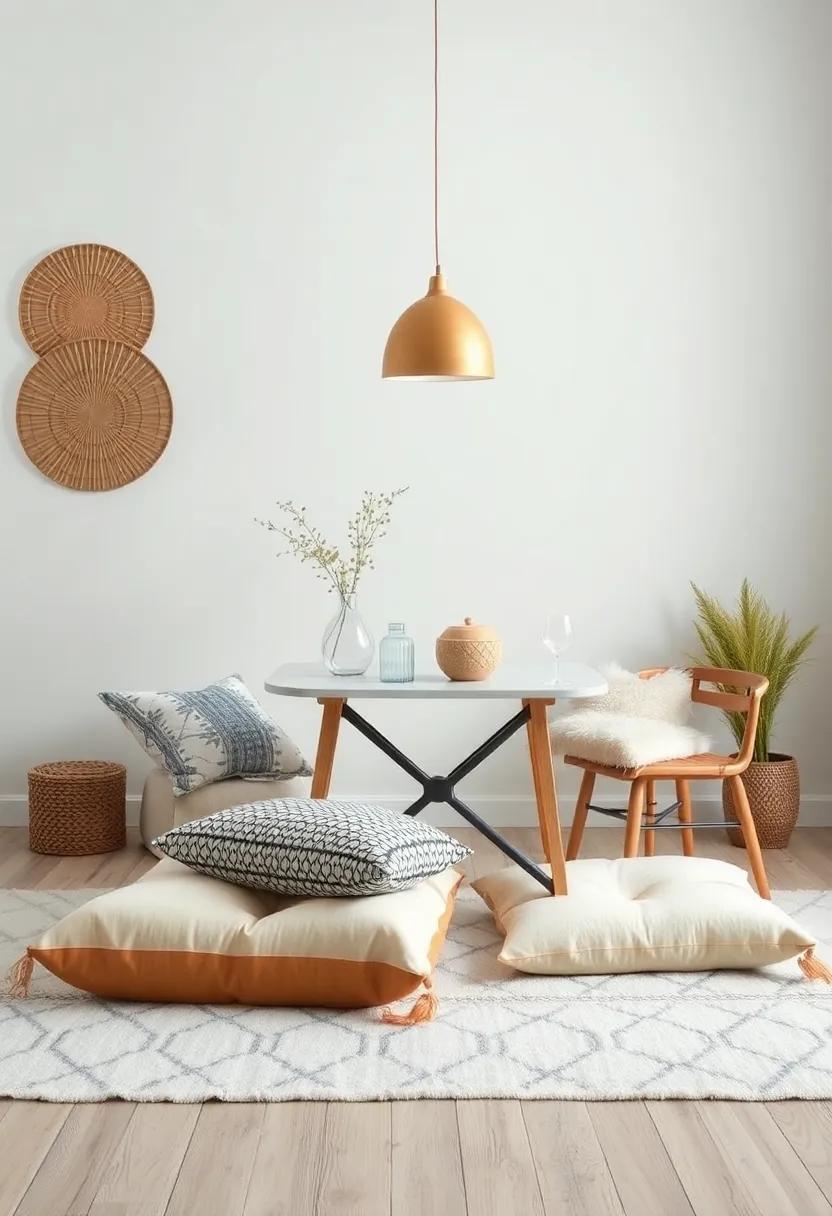 Floor⁤ Cushions: Introduce plush floor​ cushions for casual dining or‍ gatherings, bringing a relaxed, laid-back vibe that's perfect for ⁢a‌ bohemian space