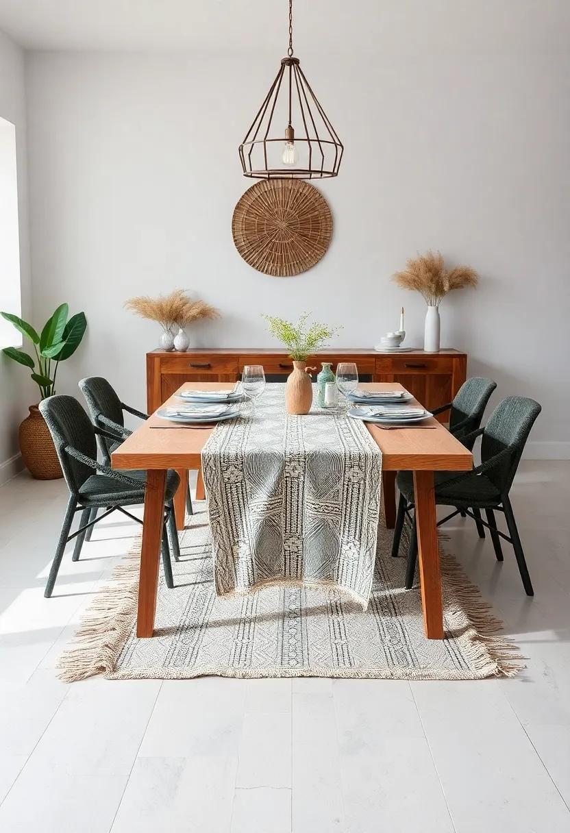 Use Textured Table Linens:‍ Opt for textured ⁣tablecloths ⁢or⁣ runners in natural fibers to enhance the⁤ boho vibe​ and add⁤ an artistic‌ touch to your dining experience