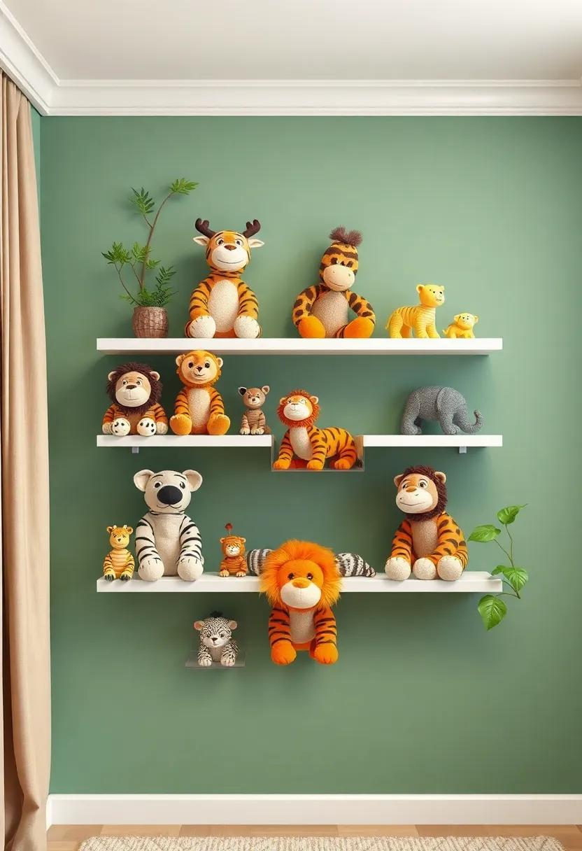 Safari Expedition: Design an adventurous atmosphere with plush‍ jungle animals displayed‍ on floating shelves, encouraging exploration and imagination