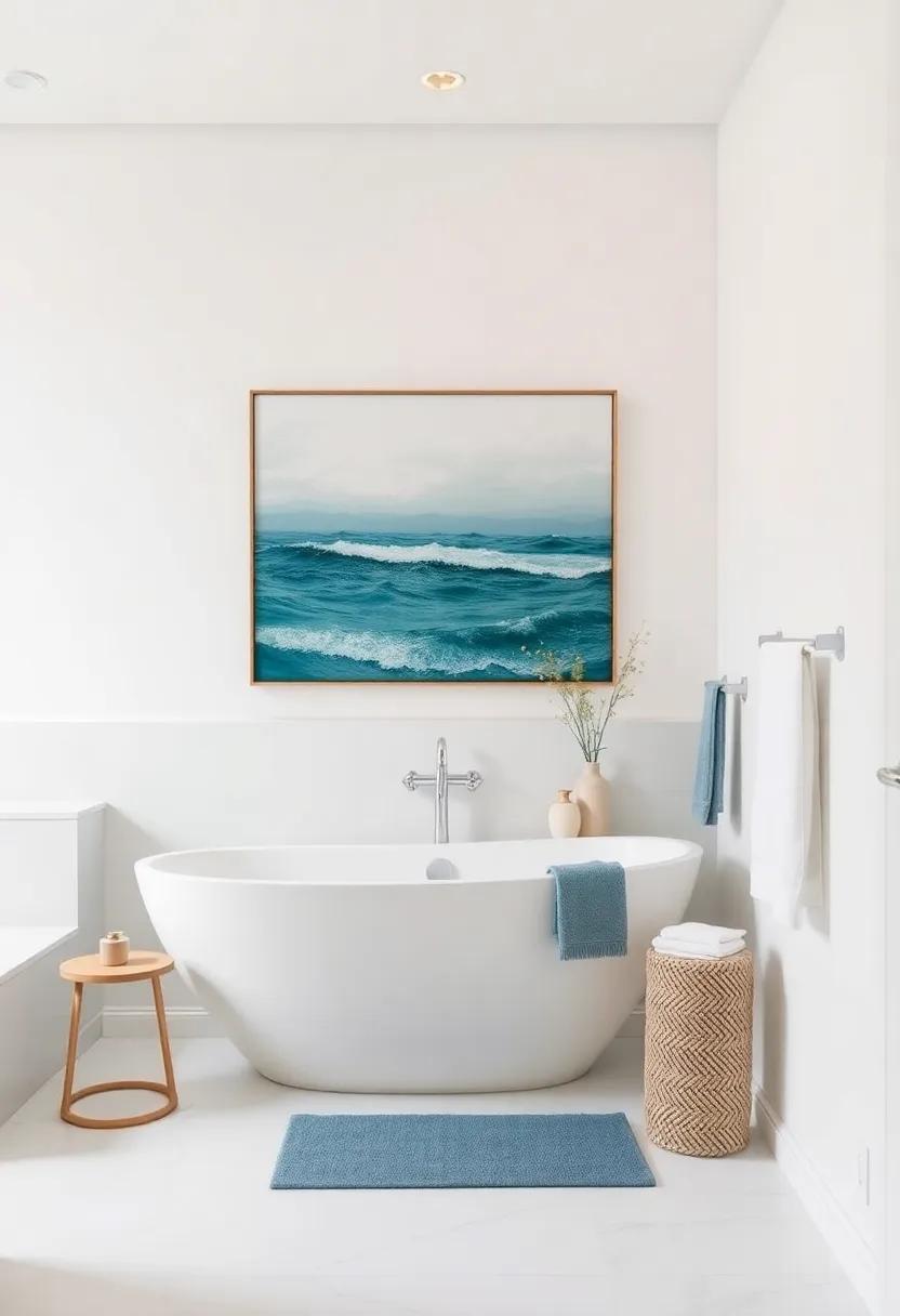 Ocean-Theme Wall Art: Select‍ prints or⁣ paintings that ⁢showcase ocean scenes⁢ or marine life to enhance ⁤the coastal vibe ‍of​ your ⁢bathroom