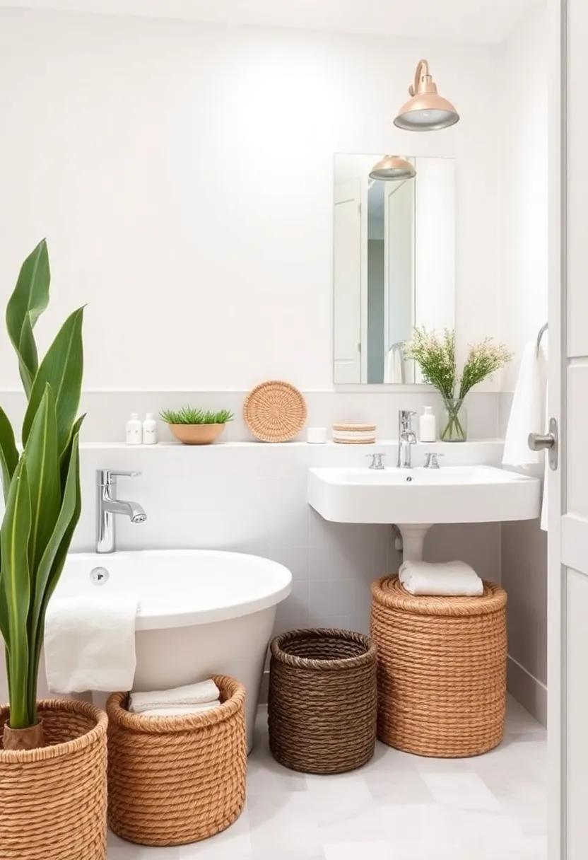 Woven⁣ Storage Baskets: Use natural fiber​ baskets for a stylish way to keep your bathroom organized and clutter-free