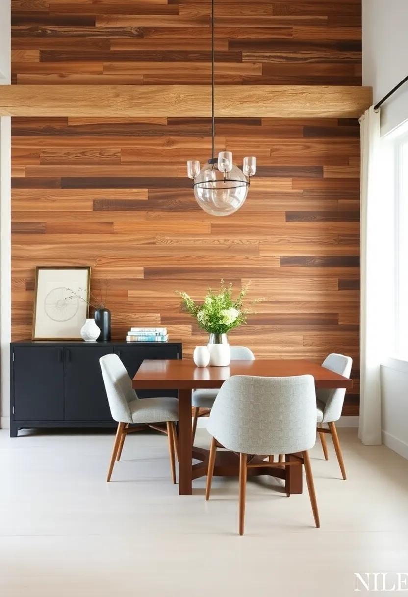 Embrace Nature: A reclaimed wood accent wall brings warmth and texture to your⁢ dining room, melding rustic charm with a modern ‌aesthetic