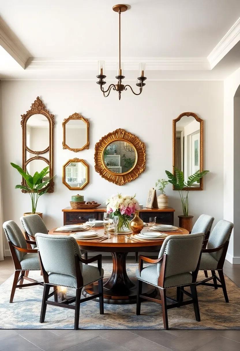vintage Mirrors: use antique mirrors as wall art to enhance light and create the illusion of a larger, more ​open dining area