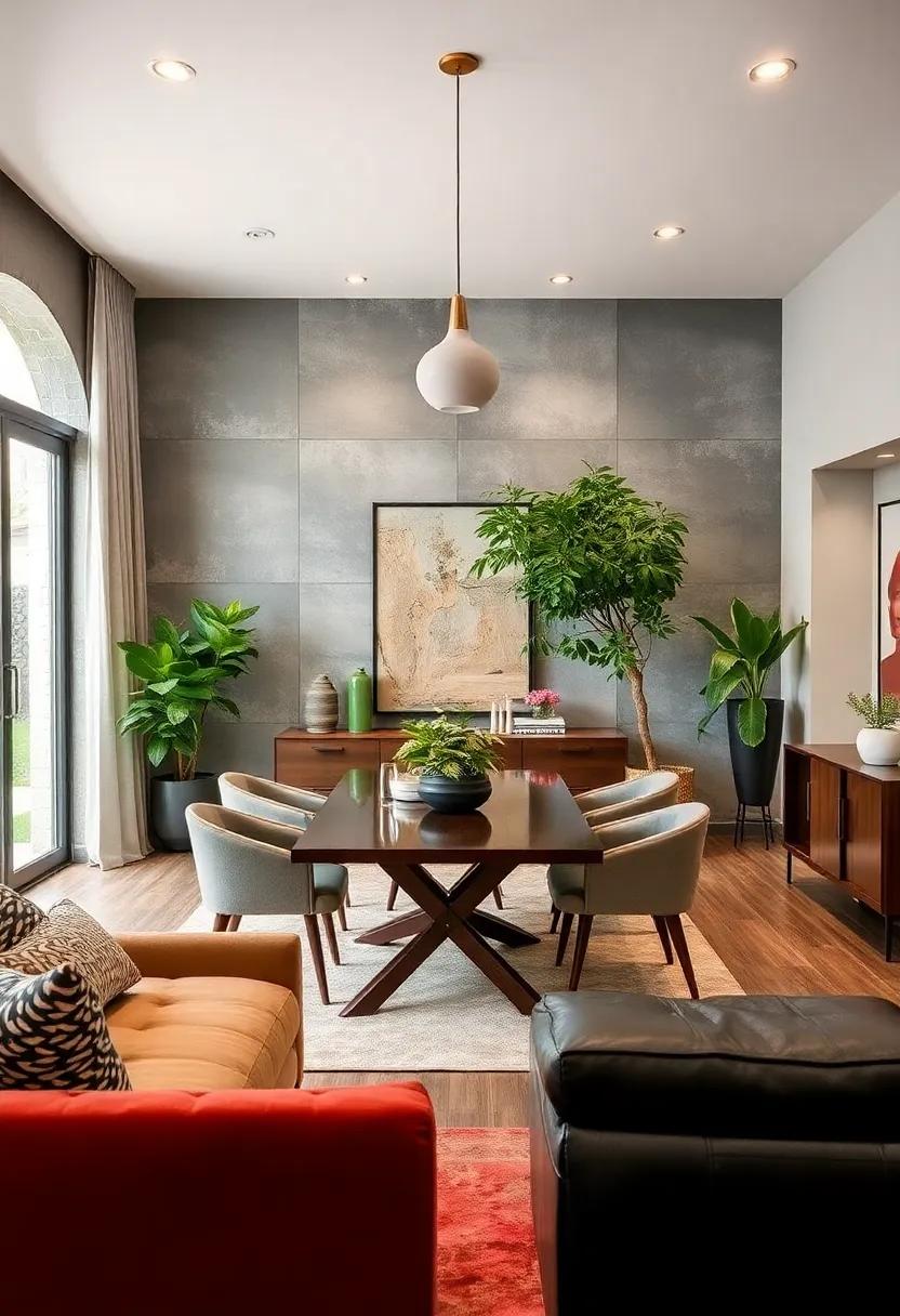 Introduce an Element of Nature with a Large Plant: Place a big potted​ plant or a small indoor tree in your dining room to breathe life and vibrancy into the space