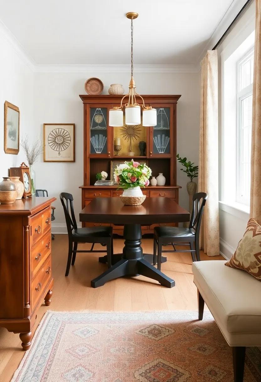 Vintage Finds: Incorporate vintage furniture​ or décor pieces for charm and character, making the dining room feel lived-in and welcoming