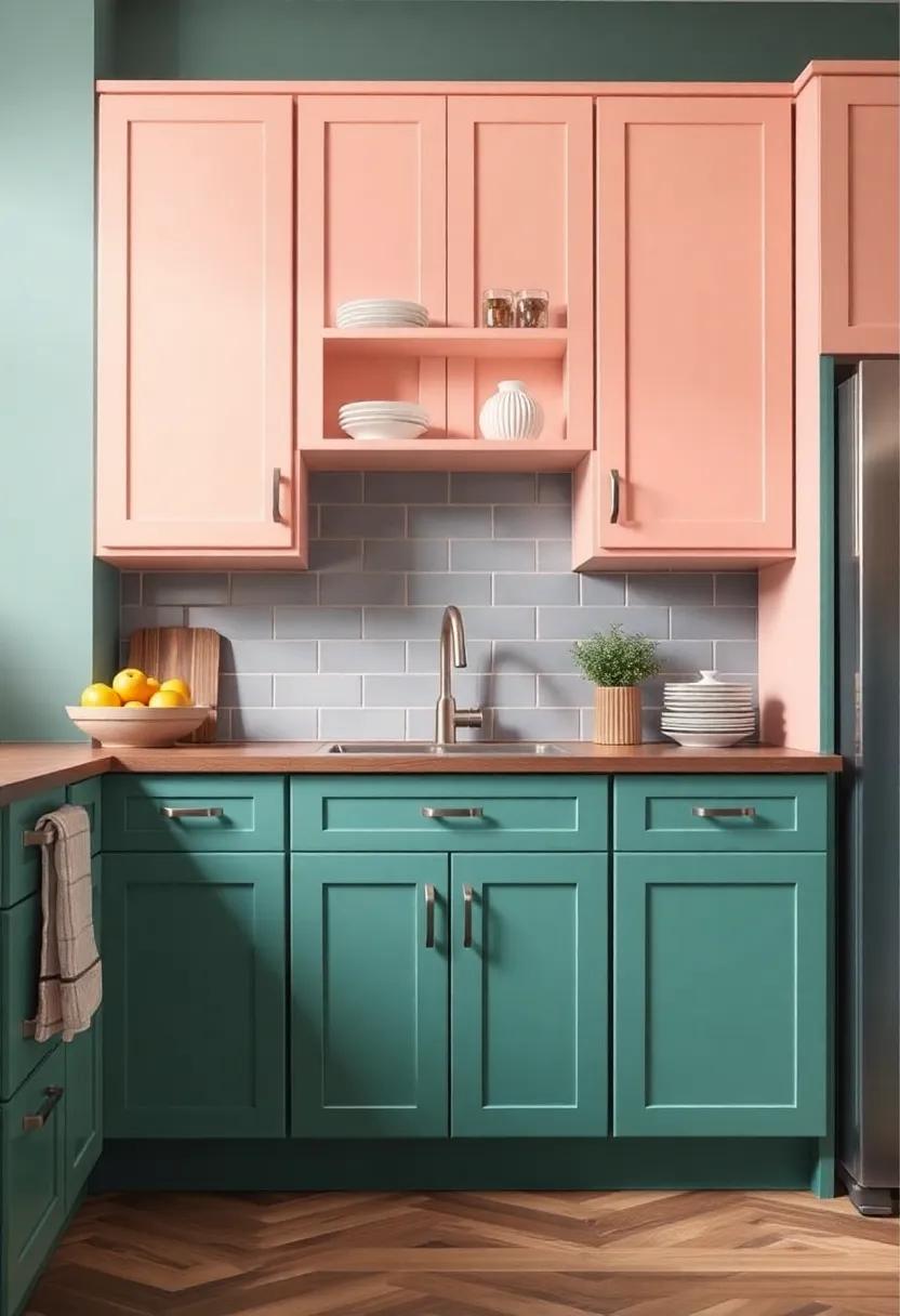 Playful​ colors in cabinetry: Break ⁢away from traditional ​white‌ or ⁤wood finishes‌ by painting your cabinets ​in ⁣unexpected bold colors