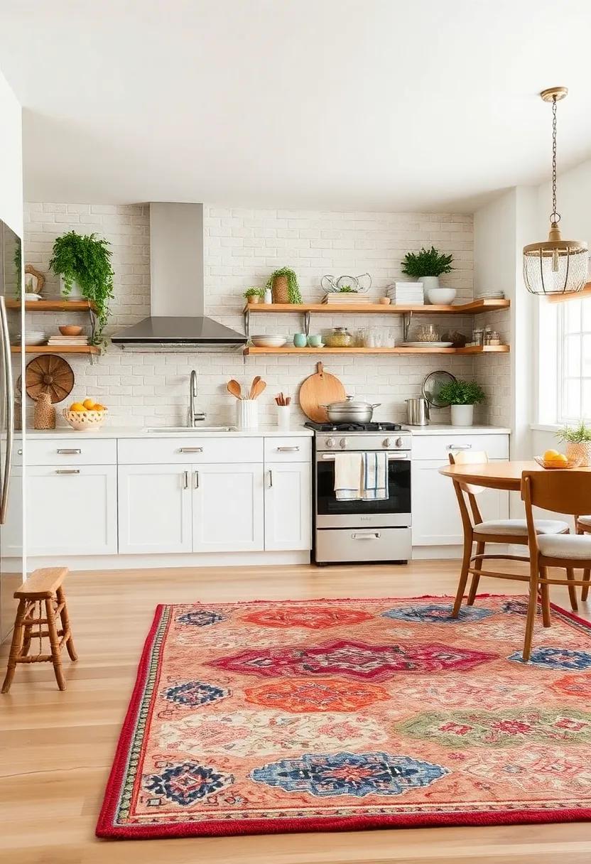Statement rugs: add an eye-catching area rug that pulls‌ together colors and patterns, providing comfort and warmth to ​your​ kitchen
