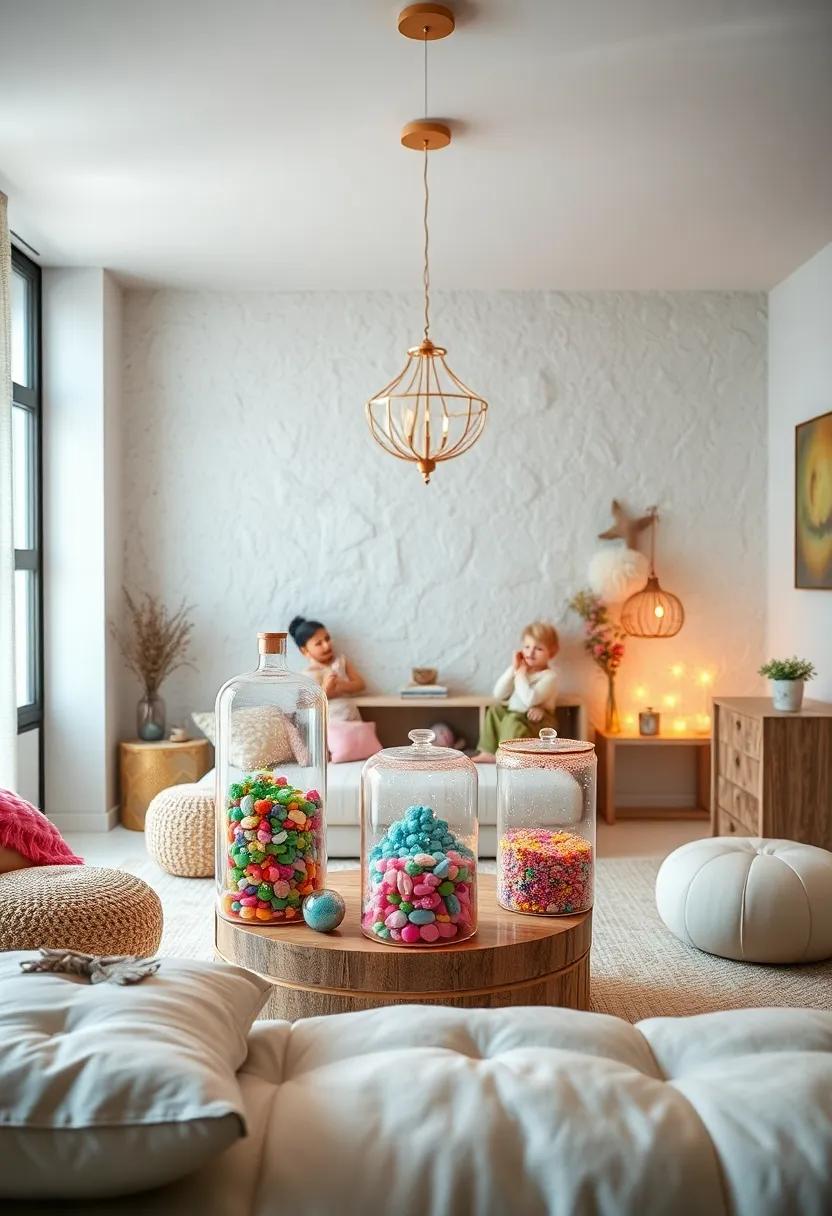 Artful Fairy Dust Jars: Fill clear jars with colorful sand, glitter,‍ or tiny stones to display as whimsical decorations