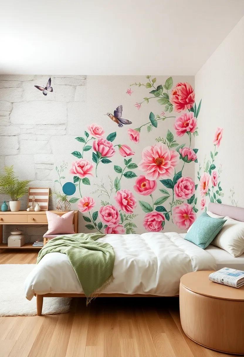 Floral Accent Wall: Create an⁤ enchanting focal point with removable‌ floral⁤ wallpaper or decals to bring the beauty of nature indoors