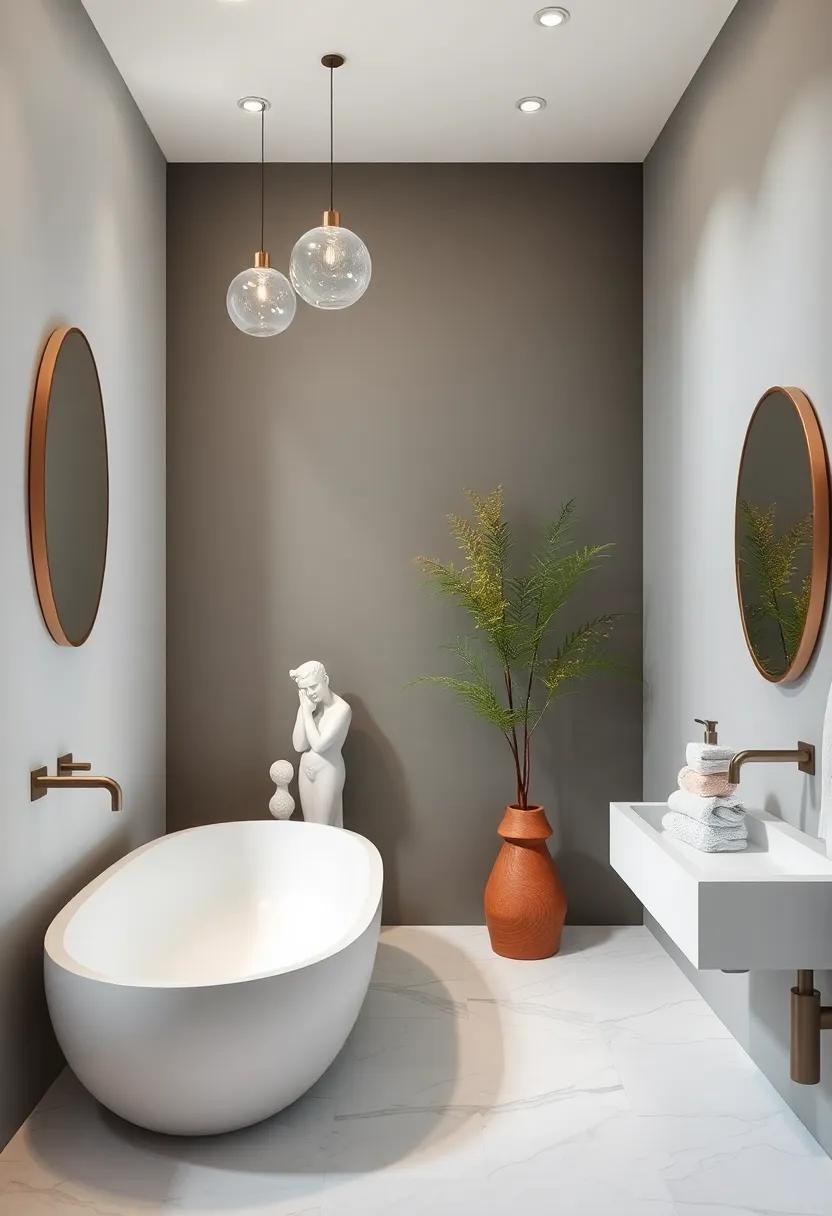 Artistic‍ Accessories: Select‌ unique sculptures or‌ art ⁤pieces that can ​act as ​conversation​ starters ⁣and elevate the‍ bathroom’s character