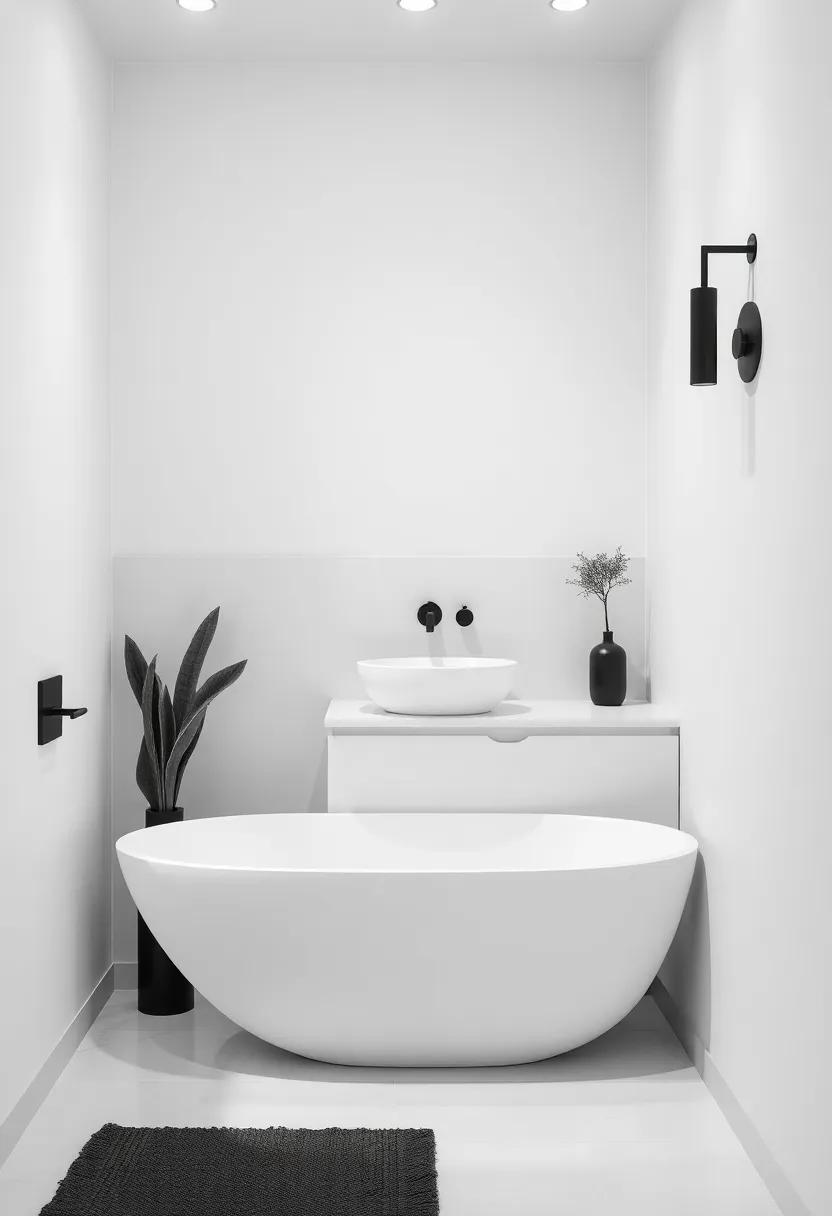 Monochrome ⁣Color⁢ palettes: embrace ​simplicity with⁣ a chic black-and-white color scheme that creates a ‌timeless, refined look in ​your ⁣bathroom space